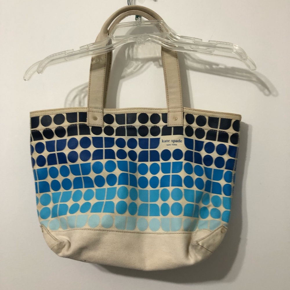 Kate Spade Off White & Blue Canvas Tote Bag Flawed